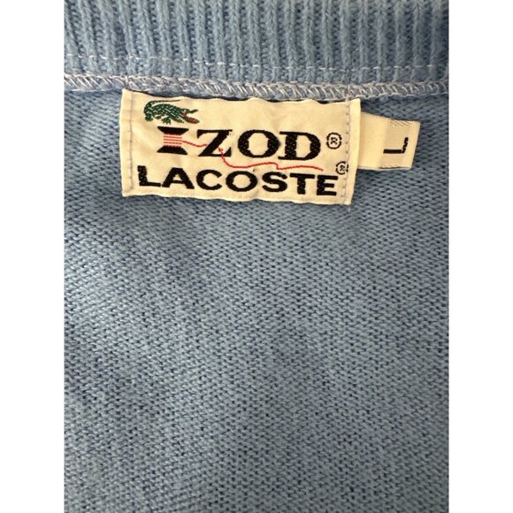 Vintage Izod Lacoste Blue V Neck Sweater Classic Knit Pullover - Picture 9 of 9